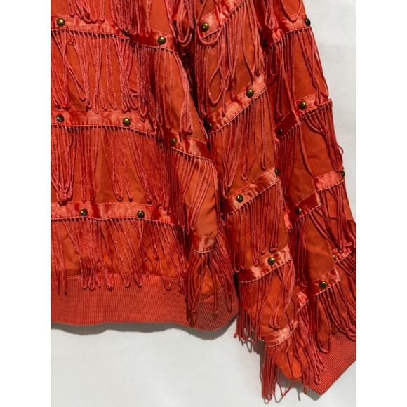 Cowgirl Rock Dance Tassel Fringe studs Jacket top Zip Coral sz L Retro Funky - Picture 9 of 10
